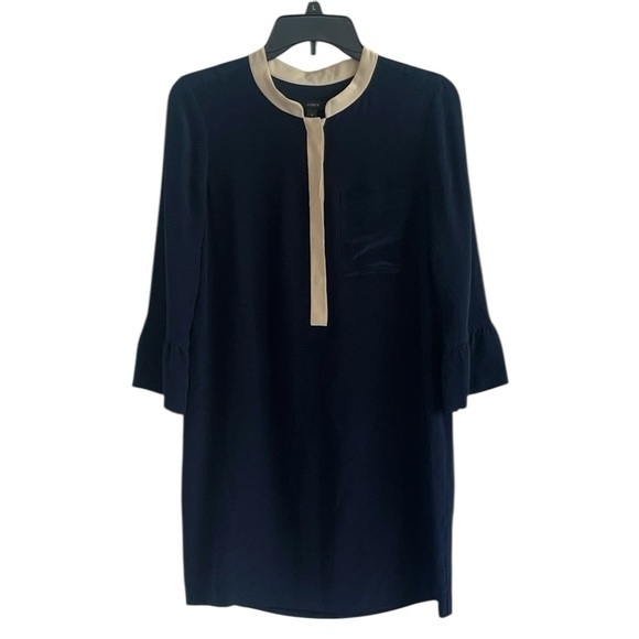J. Crew Dresses & Skirts - J. Crew Blue and Cream 3/4 Sleeve Silk Dress Size 4